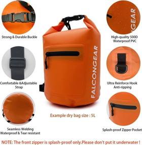 img 2 attached to 🌊 Falcon Gear Waterproof Dry Bag with Front Zippered Pocket - 5L/10L/20L Floating Dry Sack for Travel, Kayaking, Swimming, Beach, Boating, Surfing, Rafting.