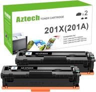 🖨️ high-yield aztech compatible toner cartridge replacement for hp 201x cf400x 201a cf400a: black, 2-pack - efficient ink for hp color pro mfp m277dw m252dw m277n m277c6 m252n m277n printer logo