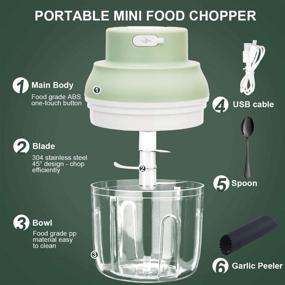 img 3 attached to 🧄 Efficient Electric Garlic Chopper Mini - Premium Garlic Masher Mincer Crusher, Spice Grinder, Food Processor with Garlic Peeler And Spoon (250ML/8.5FL OZ, Green)