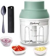 🧄 efficient electric garlic chopper mini - premium garlic masher mincer crusher, spice grinder, food processor with garlic peeler and spoon (250ml/8.5fl oz, green) logo