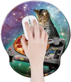 img 1 attached to 🍕 Pizza Cat Mouse Pad: Hipster Cool Cat Galaxy Mousepad with Memory Foam and Wrist Rest Support