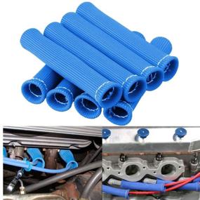 img 4 attached to 🚗 CarBole 8PCS Автомобильные 1200-градусные стаканчики для свечей зажигания с термозащитными рукавами и накладками - SBC BBC 350 454 голубые