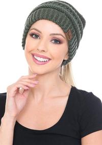 img 3 attached to 🎩 C.C BeanieTail: Stylish Messy High Bun Ponytail Beanie Hat with Soft Stretch Cable Knit