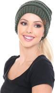 🎩 c.c beanietail: stylish messy high bun ponytail beanie hat with soft stretch cable knit логотип