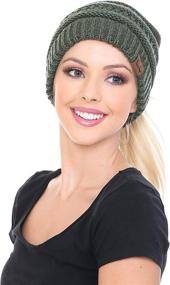 img 4 attached to 🎩 C.C BeanieTail: Stylish Messy High Bun Ponytail Beanie Hat with Soft Stretch Cable Knit