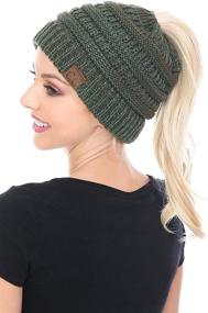 img 1 attached to 🎩 C.C BeanieTail: Stylish Messy High Bun Ponytail Beanie Hat with Soft Stretch Cable Knit