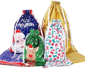 img 4 attached to 🎁 Amosfun Assorted Christmas Drawstring Gift Bags - 30PCS Goodie Bags with Christmas Prints for Party Favors, Holiday Decorations, and Treat Gifts