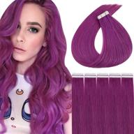 💜 runature 20 inch purple tape in hair extensions: real human hair, remy tape ins, natural and vibrant colored hair extensions - 25g logo