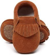 👟 hongteya leather baby moccasins: stylish hard soled tassel crib shoes for boys and girls logo