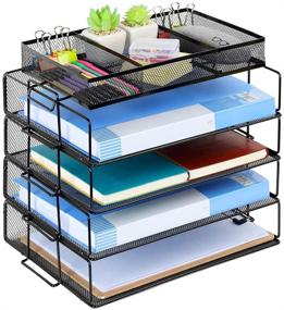 img 4 attached to 📚 Coralov 5-Tier Stackable Letter Tray Organizer with Sliding Drawer – Black