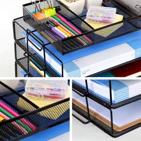 img 1 attached to 📚 Coralov 5-Tier Stackable Letter Tray Organizer with Sliding Drawer – Black