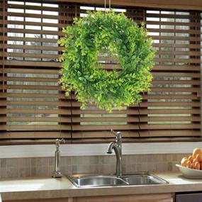 img 2 attached to 🌿 Geboor 16 inch Artificial Boxwood Wreath: Vibrant Green Leaves for Indoor/Outdoor Décor, Perfect for Front Door, Wall, Window, Party