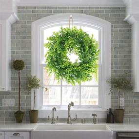 img 3 attached to 🌿 Geboor 16 inch Artificial Boxwood Wreath: Vibrant Green Leaves for Indoor/Outdoor Décor, Perfect for Front Door, Wall, Window, Party