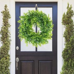 img 1 attached to 🌿 Geboor 16 inch Artificial Boxwood Wreath: Vibrant Green Leaves for Indoor/Outdoor Décor, Perfect for Front Door, Wall, Window, Party