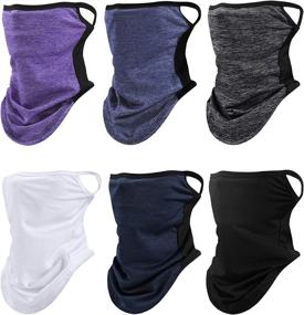 img 4 attached to 🧣 UV Protection Ice Silk Neck Gaiter Headwear Balaclava with Ear Loops - Set of 6 for Men and Women