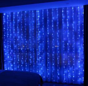 img 3 attached to 🪔 9.8x9.8 ft Window Curtain String Light with 300 LEDs, 8 Modes and Remote Control - Waterproof LED Lights for Wedding Party, Garden, Bedroom, Outdoor/Indoor Wall Decor - USB Powered (Blue)