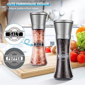 img 3 attached to 🧂 Set of 2 - YYC Stainless Steel Salt and Pepper Grinder: Unique Pattern/Font Label Design, Refillable Pepper Grinder with Adjustable Coarseness - Suitable for Sea Salt, Pepper, and More!