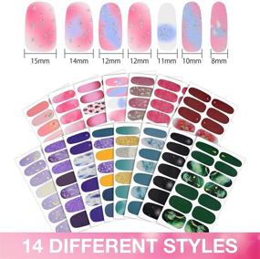 img 1 attached to 💅 Fresh Chic Style 210-Piece Gradient Marble Full Nail Stickers Assorted Printed Full Wrap Self-Adhesive Nail Decals with 2 Glass Nail Files – Ideal for Women and Girls’ Nail Art