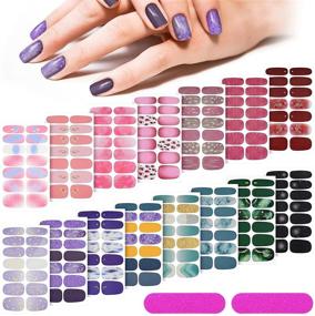 img 4 attached to 💅 Fresh Chic Style 210-Piece Gradient Marble Full Nail Stickers Assorted Printed Full Wrap Self-Adhesive Nail Decals with 2 Glass Nail Files – Ideal for Women and Girls’ Nail Art