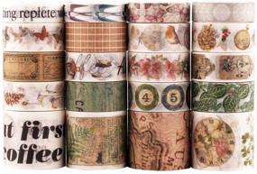 img 4 attached to 🎨 Набор Washi-лент Dizdkizd, 20 рулонов: винтажная маскирующая лента в ностальгическом стиле для рукоделия, планировщиков и скрапбукинга – украшение с помощью красочных лент трех размеров 10/15/30 мм.