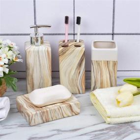 img 1 attached to 🛁 Fimary Ceramic Bathroom Accessories Set Grey - Complete 4-Piece Marble Set: Soap Dispenser, Toothbrush Holder, Tumbler, Soap Dish
