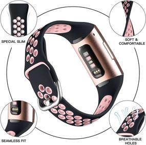 img 3 attached to 🏋️ Nofeda Sport Bands - Compatible with Fitbit Charge 3 / Charge 4/Charge 3 SE, Breathable Waterproof Wristband for Women Men, Small, Black/Pink