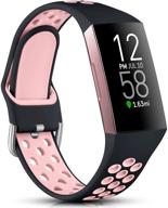 🏋️ nofeda sport bands - compatible with fitbit charge 3 / charge 4/charge 3 se, breathable waterproof wristband for women men, small, black/pink logo