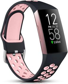 img 4 attached to 🏋️ Nofeda Sport Bands - Compatible with Fitbit Charge 3 / Charge 4/Charge 3 SE, Breathable Waterproof Wristband for Women Men, Small, Black/Pink