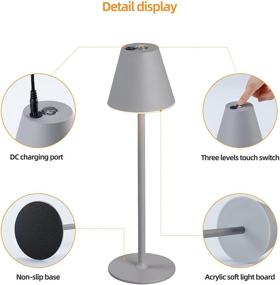 img 2 attached to 💡 Modern Cordless LED Table Lamp, Rechargeable Battery, Sleek Metal Shell with Matte Coating, Touch Controls, 3 Brightness Levels, Ideal for Cozy Dining/Coffee Table, Restaurant or Bedroom Use (Grey)