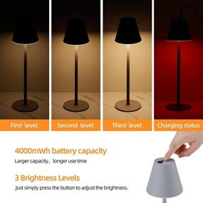 img 1 attached to 💡 Modern Cordless LED Table Lamp, Rechargeable Battery, Sleek Metal Shell with Matte Coating, Touch Controls, 3 Brightness Levels, Ideal for Cozy Dining/Coffee Table, Restaurant or Bedroom Use (Grey)