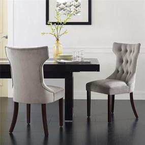 img 1 attached to 🪑 Dorel Living Clairborne Tufted Dining Chair (2 Pack): Elegant Taupe Upholstery, Rich Espresso Legs