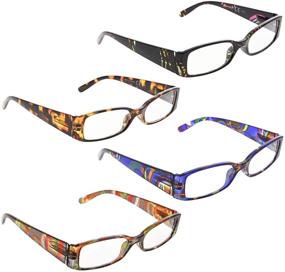 img 4 attached to 👓 Stylish Geometric Pattern Temple Readers: 4-Pack Reading Glasses for Women