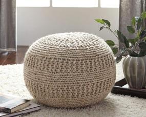 img 3 attached to 20x14 Inch Light Brown Signature Design by Ashley Benedict Wool Rib-Knit Boho Pouf