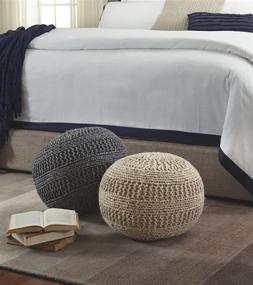 img 2 attached to 20x14 Inch Light Brown Signature Design by Ashley Benedict Wool Rib-Knit Boho Pouf