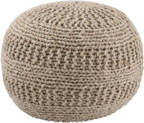 img 4 attached to 20x14 Inch Light Brown Signature Design by Ashley Benedict Wool Rib-Knit Boho Pouf