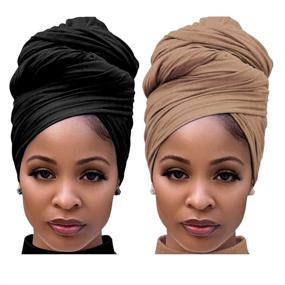 img 4 attached to 🌺 Harewom 2-Piece Headwrap Scarf for Women: Stylish African Turban Jersey Hair Tie