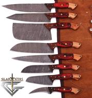 🔪 g29rd- gladiatorsguild: custom damascus steel chef knife set with chopper/cleaver - professional utility knives with pocket case chef knife roll bag (red) logo