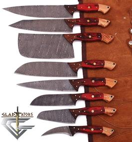 img 3 attached to 🔪 G29RD- GladiatorsGuild: Custom Damascus Steel Chef Knife Set with Chopper/Cleaver - Professional Utility Knives with Pocket Case Chef Knife Roll Bag (Red)