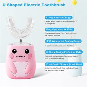 img 3 attached to 🦷 U Type Ultrasonic Electric Toothbrush for Kids, Cartoon Modeling Automatic Brush, IPX7 Waterproof Timer Toothbrush for Children Age 8-15, Pink