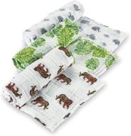 🦁 lollybanks 100% cotton muslin swaddle jungle baby blanket set: tiger, leaf, and elephant patterns - pack of 3 breathable security swaddles for boys, girls, and gender-neutral infants logo