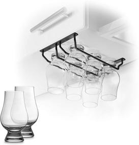 img 4 attached to 🥃 CairnCradle Виски Стойка для стаканов - Подвесной органайзер для стаканов для виски под шкаф для бара кухни (2x3, матово-черный)