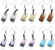 d.rosse 6 pairs bubble boba tea dangle earrings – fun and colorful milk tea drink earrings for women and girls - unique party jewelry gift logo