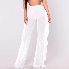 img 3 attached to 👖 RUEWEY Women's Mesh Flare Cover up Pants: Stylish Bikini Bottom Cover with Elastic Waist and Wide Leg Palazzo Trousers