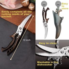 img 1 attached to 🔪 Heavy Duty Dishwasher Safe Kitchen Scissors Restaurant Grade, ANDONG Professional Poultry Shears Heavy Duty, Ultra Sharp Stainless Steel Kitchen Shears Spring Loaded with Black Leather Sheath