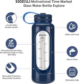 img 3 attached to 🚴 32oz Glass Water Bottle with Non-Slip Sleeve, Wide Mouth Sports Water Bottles with Motivational Time Marker - BPA-Free, Non-Toxic for Biking, Running, Travel, Gym, and Hiking (Blue, 32 OZ)