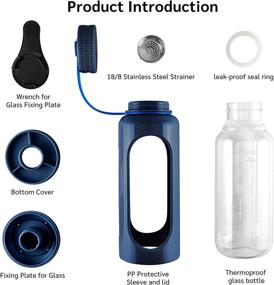 img 2 attached to 🚴 32oz Glass Water Bottle with Non-Slip Sleeve, Wide Mouth Sports Water Bottles with Motivational Time Marker - BPA-Free, Non-Toxic for Biking, Running, Travel, Gym, and Hiking (Blue, 32 OZ)