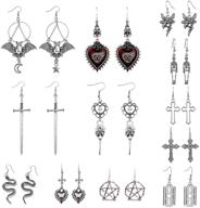 stylish 12 pairs gothic punk vintage earrings set: grunge jewelry with retro silver death gothic rock harajuku touch - perfect fashion gifts for women and girls logo