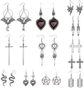 img 4 attached to Stylish 12 Pairs Gothic Punk Vintage Earrings Set: Grunge Jewelry with Retro Silver Death Gothic Rock Harajuku Touch - Perfect Fashion Gifts for Women and Girls