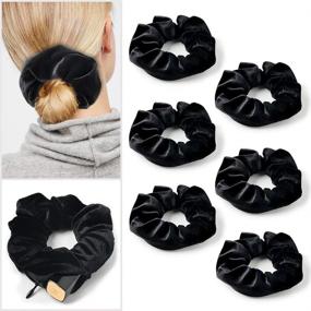 img 3 attached to 🎀 Versatile Velvet Scrunchies with Pocket Zipper: trendy hair ties for women; perfect for VSCO girls; hidden hair accessory for stylish black scrunchie; elastic bands & ponytail holder; great gifts for women