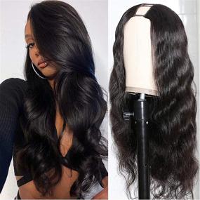 img 3 attached to UNice Hair U Part парик из натуральных волос Body Wave для черных женщин - бразильские волосы Virgin, установка без клея и шитья, легко надевать парик - плотность 150%, 18 дюймов.